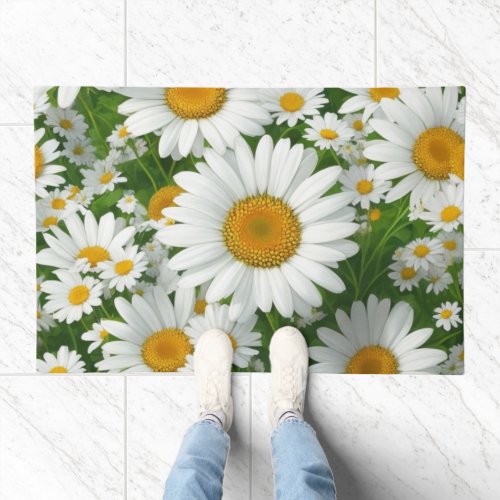Sweet daisy pattern white floral greenery doormat