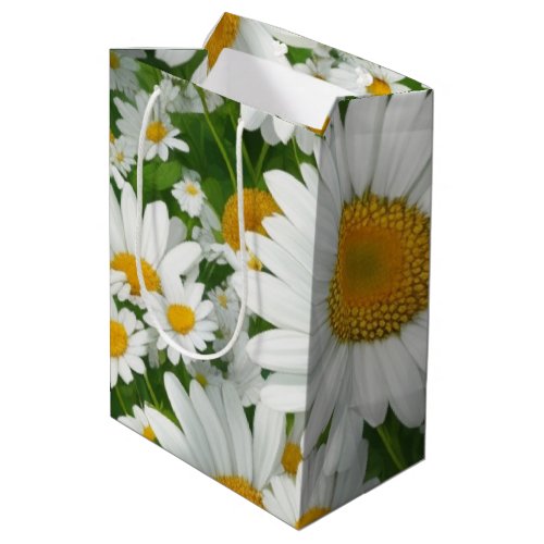Sweet daisy pattern white floral greenery medium gift bag