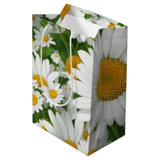 Sweet daisy pattern white floral greenery medium gift bag (Back Angled)