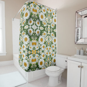 Sweet daisy pattern white floral greenery shower curtain