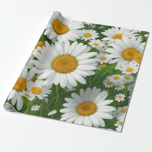 Sweet daisy pattern white floral greenery wrapping paper