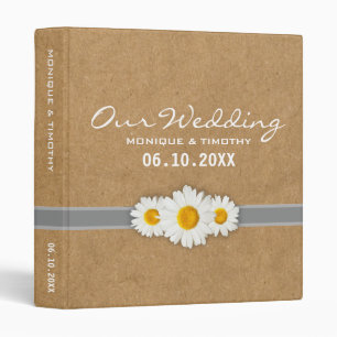 Sweet Daisy Ribbon Faux Rustic Wedding Photo Album 3 Ring Binder