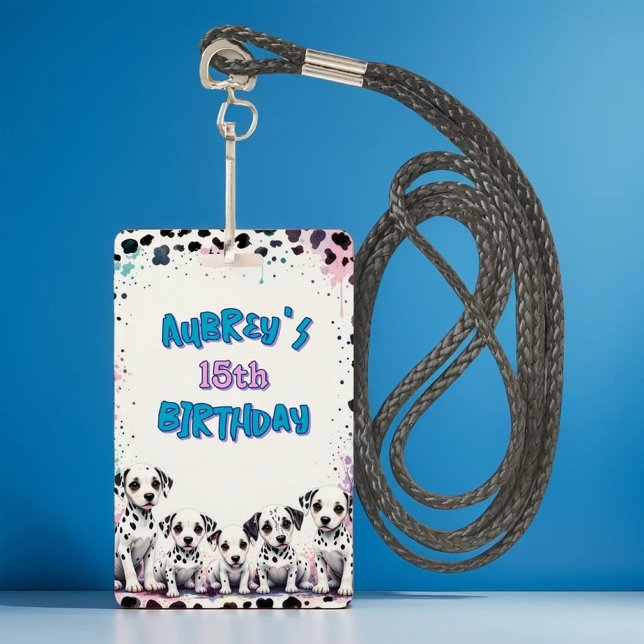 Sweet Dalmatian Watercolor Birthday Party Badge (Creator Uploaded)