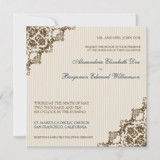 Sweet Damask Corners Brown Wedding Invitation
