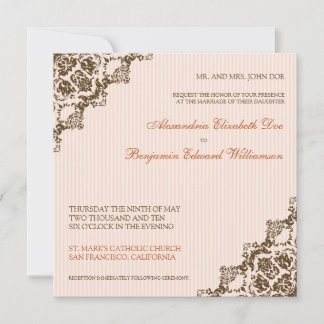 Sweet Damask Corners Coral Wedding Invitation