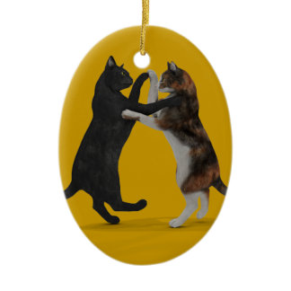 Sweet Dancing Cats Ceramic Ornament