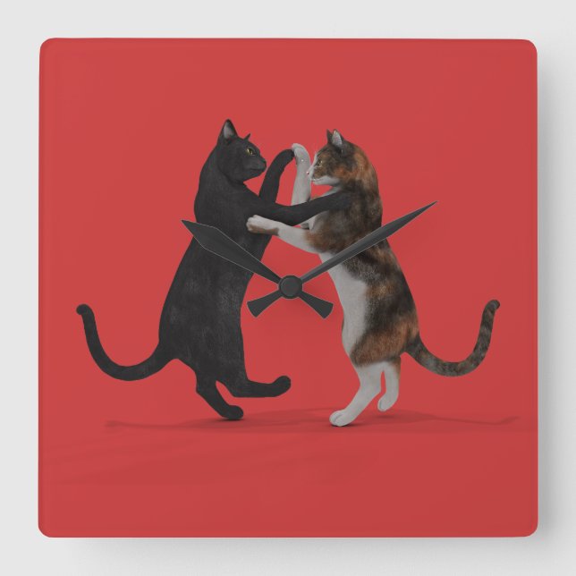 Sweet Dancing Cats Square Wall Clock (Front)