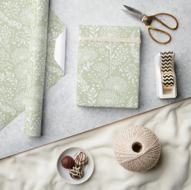 Sweet Dandelion Neutral - Soft Olive Wrapping Paper (Crafts)