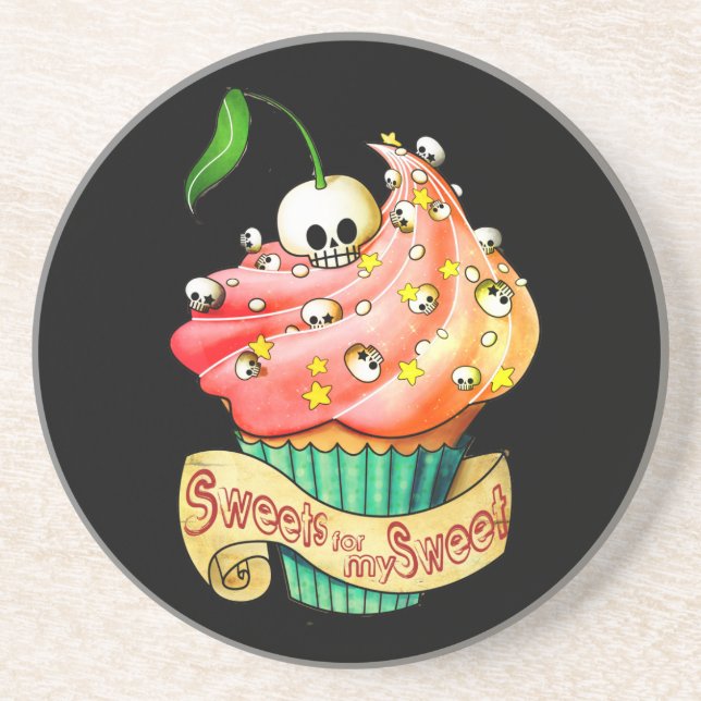 Sweet & Deadly  Skull Cupcake Drink Coaster (Front)
