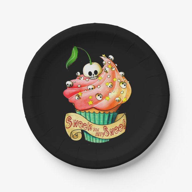 Sweet & Deadly Skull Cupcake Paper Plates (Front)