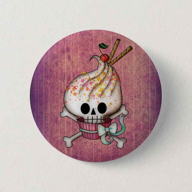 Sweet & Deadly  Skull Cupcake Pinback Button (Front)