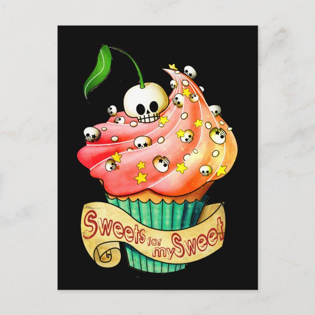 Sweet & Deadly  Skull Cupcake Postcard (Front)