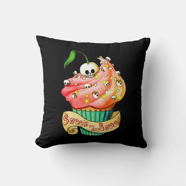 Sweet & Deadly  Skull Cupcake Throw Pillow (Front)