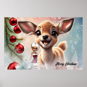 Sweet deer and cute elves poster