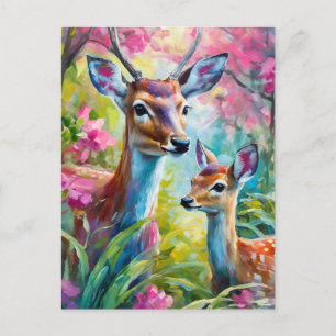 Sweet Deer Colorful Modern Abstract Art Postcard
