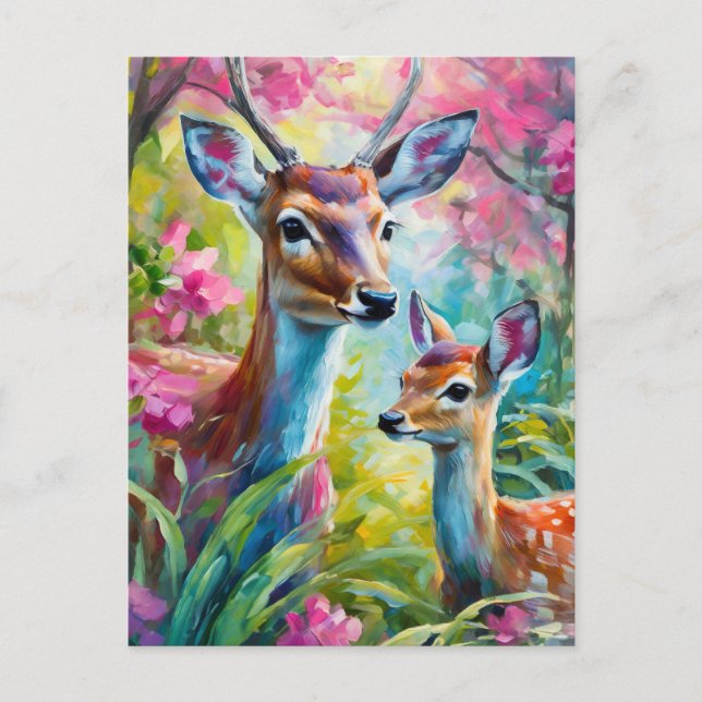 Sweet Deer Colorful Modern Abstract Art Postcard (Front)