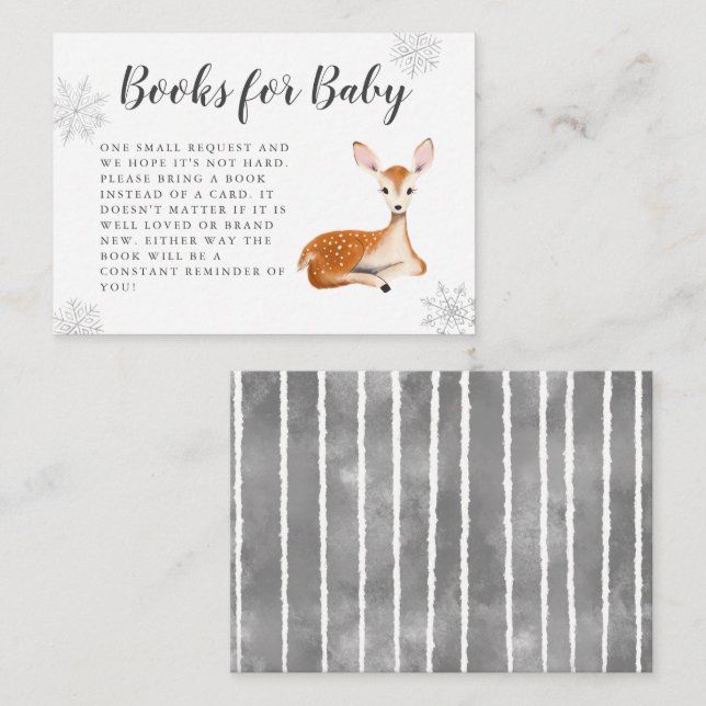 Sweet Deer Gray Winter Baby Shower Book Request Enclosure Card (Front/Back)