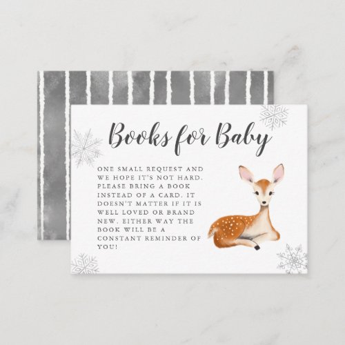 Sweet Deer Gray Winter Baby Shower Book Request Enclosure Card