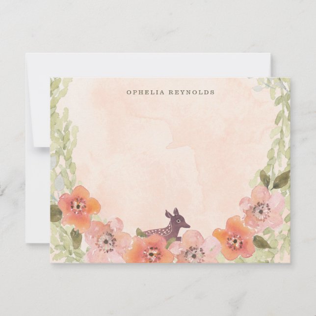 Sweet Deer in Flowers Note Card (Front)