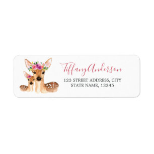 Sweet Deer Mom And Baby Floral Baby Shower Label