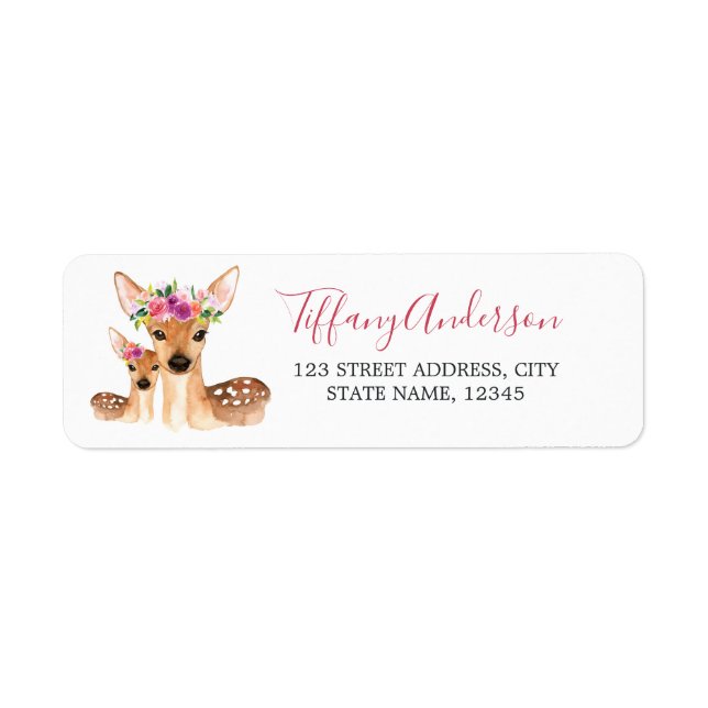 Sweet Deer Mom And Baby Floral Baby Shower Label (Front)