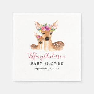 Sweet Deer Mom And Baby Floral Baby Shower Napkin