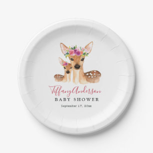 Sweet Deer Mom And Baby Floral Baby Shower Plate