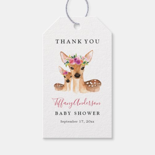 Sweet Deer Mom And Baby Floral Baby Shower Tags