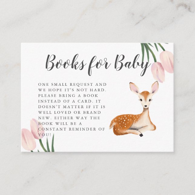 Sweet Deer Pink Baby Shower Book Request Enclosure Card (Front)
