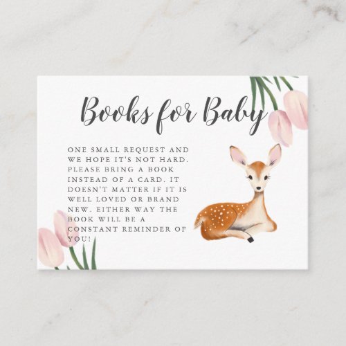 Sweet Deer Pink Baby Shower Book Request Enclosure Card