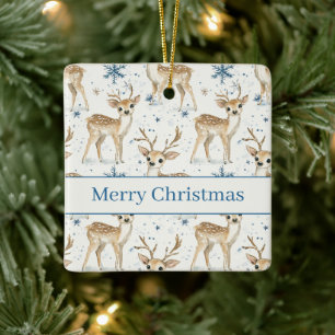 Sweet Deer Snowflakes Christmas Ceramic Ornament