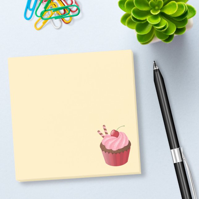 Sweet Delicious Cherry Cupcake on Yellow Post-it Notes (Creator Uploaded)