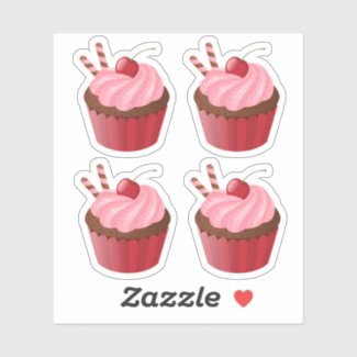 Sweet Delicious Cherry Cupcake Set of 4