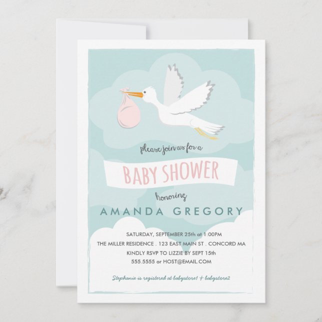 Sweet Delivery Stork Baby Shower Invitation (Front)
