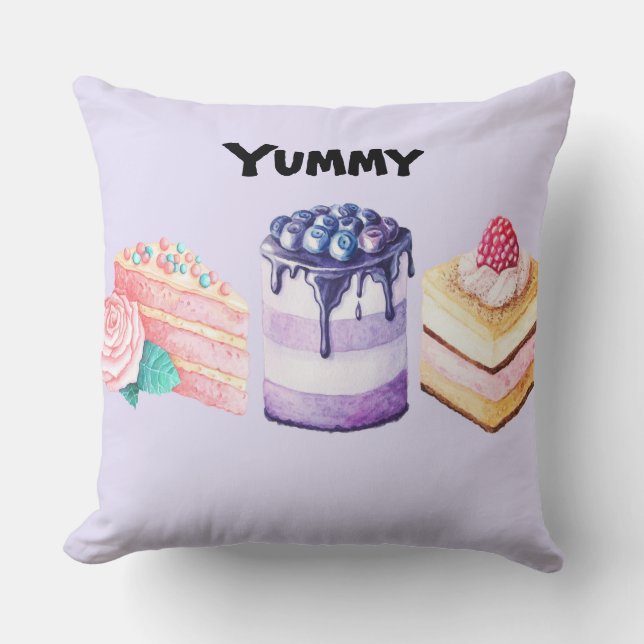 Sweet Deserts on Lavender Throw Pillow (Front)