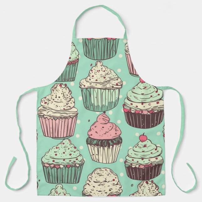Sweet Dessert Apron with Cute Cupcake Pattern (Front)