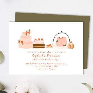 Sweet Dessert Hand Drawn Berry Cakes Bridal Shower Invitation