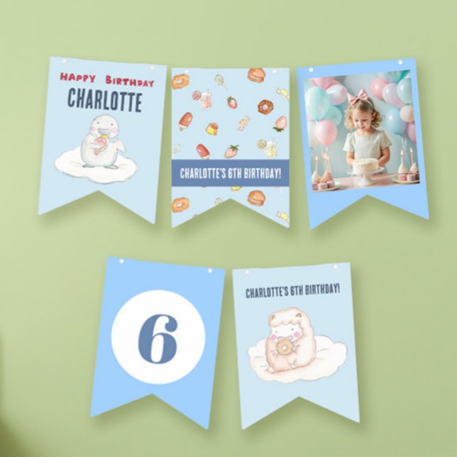 Sweet desserts dreams blue birthday photo bunting flags (Creator Uploaded)