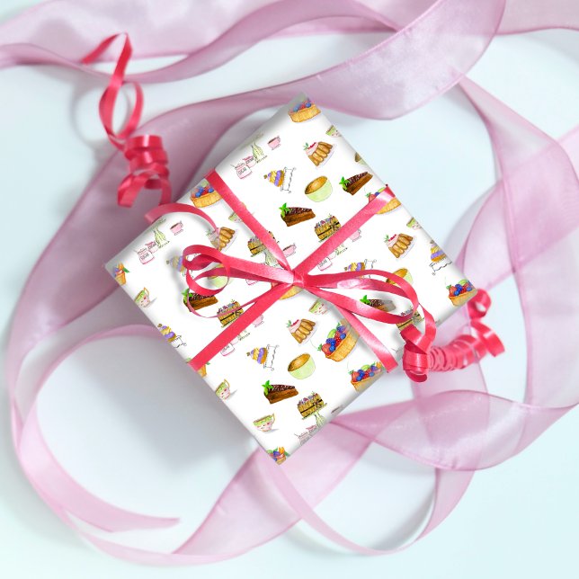 Sweet Desserts Watercolor With Coffee & Tea Wrapping Paper (Creator Uploaded)