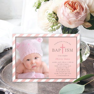 Sweet Diagonals Photo Baptism Invitation - Pink