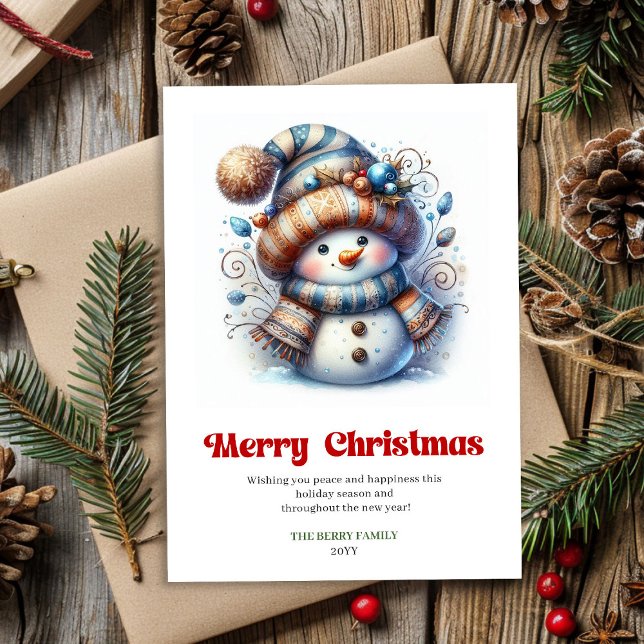 Sweet digital cartoon snowman festive greeting holiday card (Sweet digital cartoon snowman festive greeting)