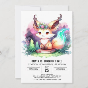 Sweet Digital Fox Birthday Invitation