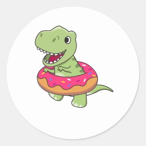 Sweet Dino T_Rex Funny Animals In Donut Pink Classic Round Sticker