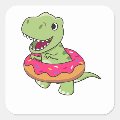 Sweet Dino T_Rex Funny Animals In Donut Pink Square Sticker