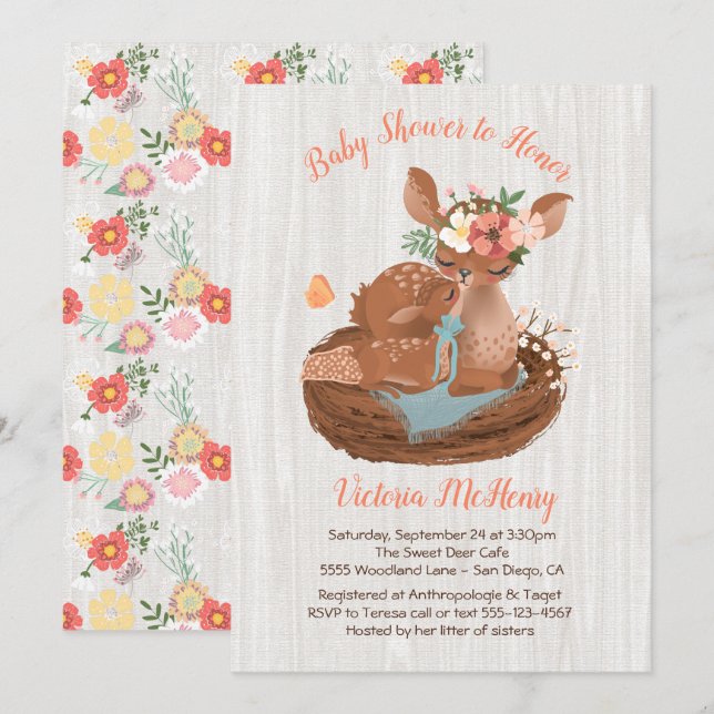 Sweet doe and Momma Deer Baby shower Invitations (Front/Back)