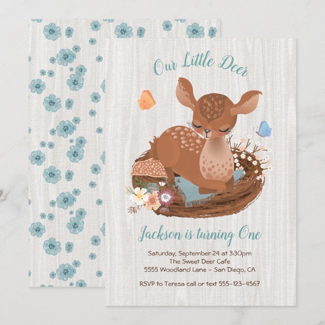 Sweet doe Deer Birthday Party Invitations (Front/Back)