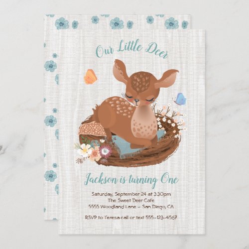 Sweet doe Deer Birthday Party Invitations