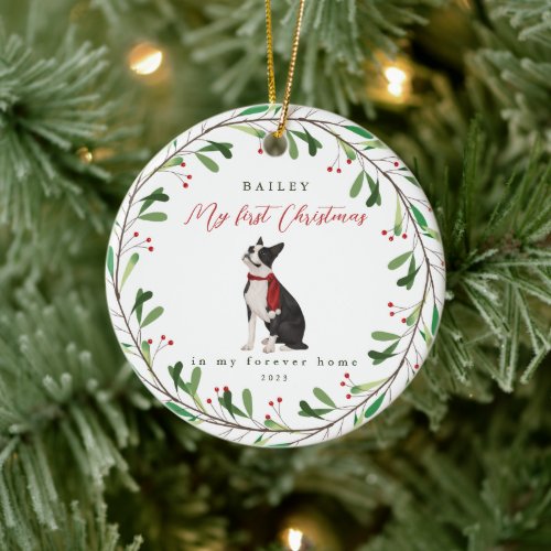 Sweet Dogs First Christmas with Name and Year Ceramic Ornament