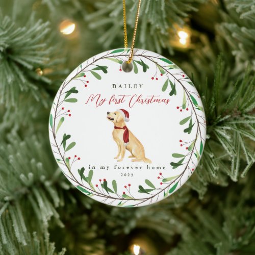 Sweet Dogs First Christmas with Name and Year Ceramic Ornament