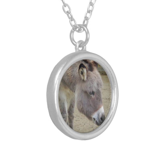 Sweet Donkey, Animal Grey, Horse Family Silver Plated Necklace (Front Left)